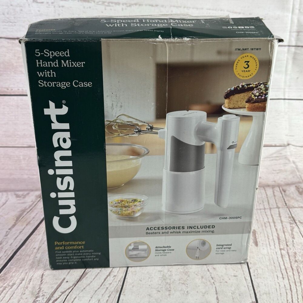 Cuisinart CHM 300SPC 5 Speed Hand Mixer With Storage Case White Beaters